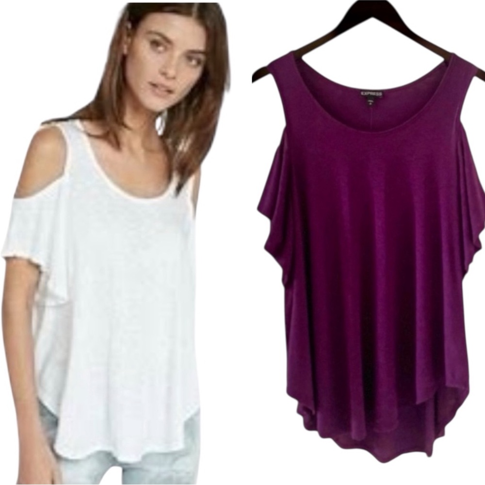 Express Dark Purple Scoop Neck Short Cold Shoulder Sleeve Tee Size Small